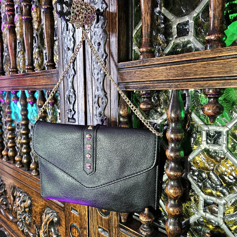 Black Gold Studs Clutch Sleek Design